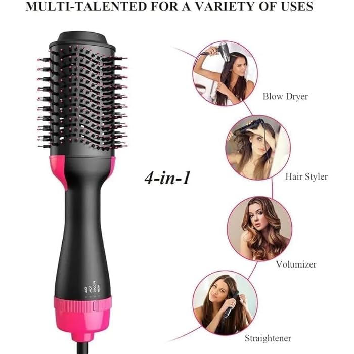 فرشاة تجفيف الشعر بتقنية الأيونات السوداء، بقوة 1000 واط، تصميم بيضاوي واسع 19 سم، بثلاث إعدادات للحرارة، وتدفق هواء 360° لتجفيف وتصفيف سريع، مع تقنية أيونية مضادة للهيشان. - Image 3